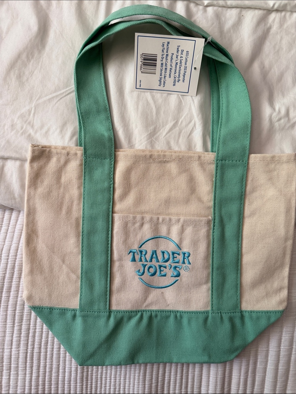 Cream and Mint Mini Canvas Tote Bag